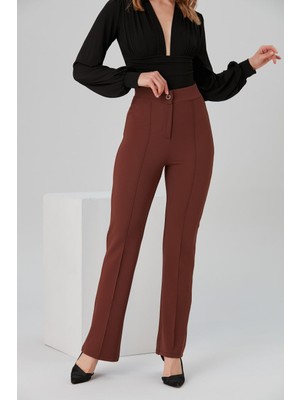 Kadın Palazzo Pantolon Kahve – Yüksek Bel, İspanyol Paça Toparlayıcı