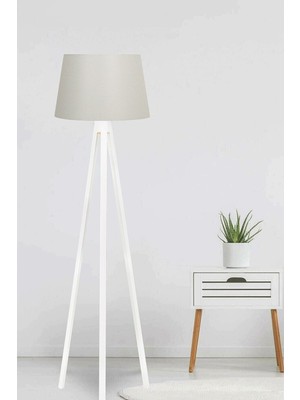 Normadia Şık 3 Ayaklı Krem Lambader, Beyaz Ayak, Modern ve Zarif Tasarım