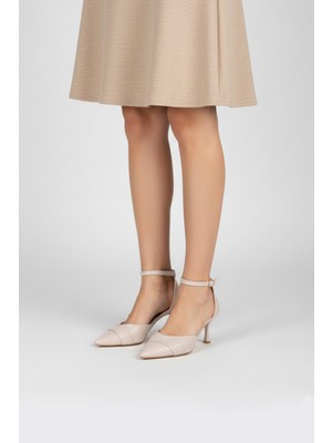 Solmaz Solly Bilekten Bağlı Bej Kadın Topuklu Ayakkabı