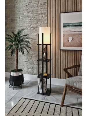 Normadia Modern Siyah Raflı Lambader ile Şık ve Kullanışlı Aydınlatma