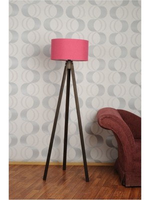 Normadia Şık 3 Ayaklı Tripod Lambader Abajur Kumaş Başlık, Fuşya Renkli