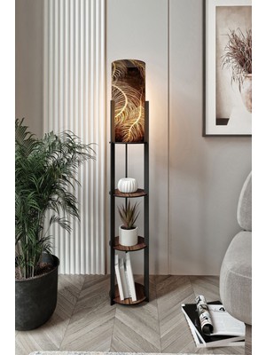 Normadia Modern Ahşap Yuvarlak Raflı Leaf Lambader, Şık ve Aydınlatıcı Tasarım