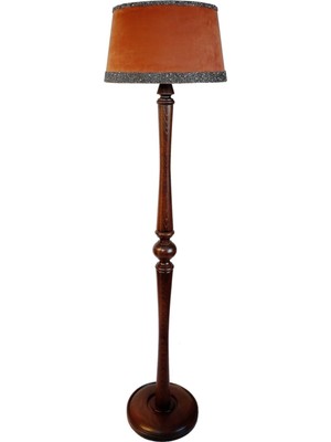 Normadia El Yapımı Masif Lambader, Torna Ayaklı ve Taş Aksesuarlı, Kiremit/koyu Ceviz