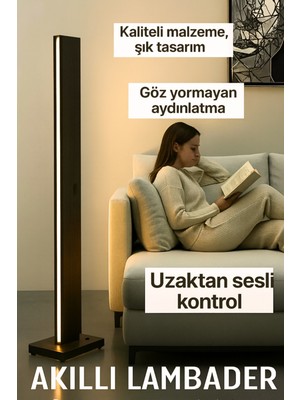 Normadia Akıllı Uzaktan Kontrollü Ahşap LED Lambader, Dikey ve Zemin Aydınlatması