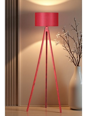 Normadia Şık Ahşap Gövdeli Kırmızı Ayaklı Modern Lambader