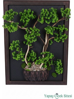 Yapay Çiçek Sitesi Premium Bonsai Ağacı Temalı 3 Boyutlu Duvar Tablosu El Yapımı 60X80 cm