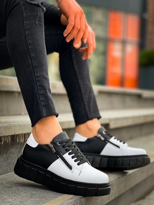 Zengezur Mall Mllzngzr KB-X155 Kuback Beyaz Cilt Siyah Cilt Detaylı Siyah Yüksek Taban Günlük Spor Ayakkabı (Numara: 41)