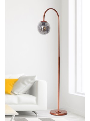 Normadia Modern Bakır Metal ve Füme Camlı Lüks Yerden Aydınlatma Lambader