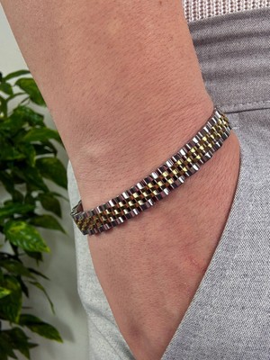 Arvens Gold - Silver Erkek Paslanmaz Çelik Bileklik Kararmaz Renk Atmaz Kliplsi Bileklik Kombinlenebilir