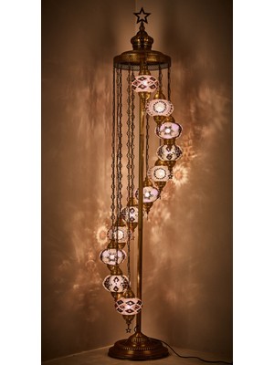 Normadia El Yapımı Renkli Cam Mozaik Lambader, 2.1m, Ayaklı, Taban Lambası