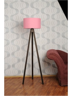 Normadia Şık 3 Ayaklı Tripod Lambader Abajur Kumaş Başlık, Pembe Renkli, Modern Tasarım