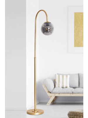 Normadia Modern Sarı Metal Gövde, Füme Cam Detaylı Lüx Yer Lambası