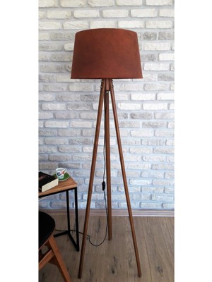 Normadia Şık Antik Serisi 3 Ayaklı Lambader, Kiremit ve Açık Ceviz Masif Ayaklı