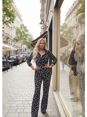 Kendim Fashion Kadın Puantiye Detay Kadife Kumaş Hırka Pantolon Ikili Takım