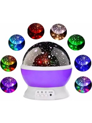 Normadia Mor Dönen Renkli Ay Yıldızlı Gece Lambası, Çocuklar Için Sihirli Atmosfer