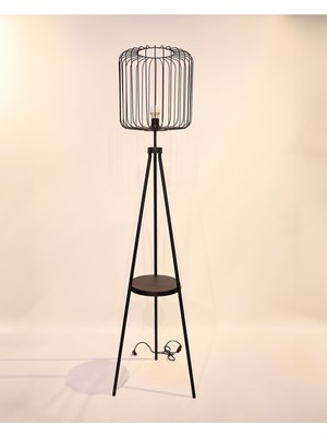 Normadia Şık Metal Kafes Detaylı Sehpa ve Lambader Seti