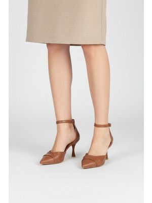Solmaz Solly Bilekten Bağlı Taba Kadın Topuklu Ayakkabı