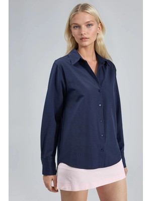 Hiccup Kadın Busem Uzun Kollu Düğmeli Gömlek Lacivert