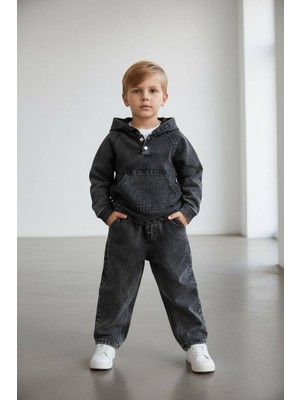 Butik Erkek Çocuk Kapüşon Detaylı Kot 2'li Takım