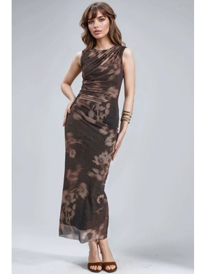 Hiccup Kadın Busem Desenli Midi Elbise Siyah