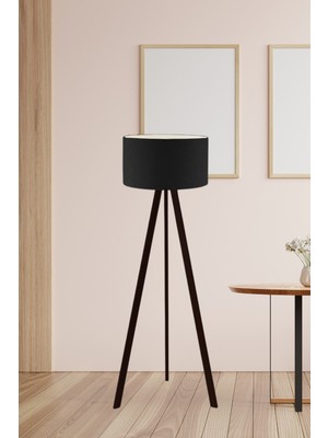 Normadia Modern Ahşap Ayaklı Köşe Lambası – Siyah Kumaş Tasarımı