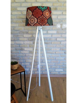 Normadia Damla Desen Kiremit Renk Masif 3 Ayaklı Lambader, Beyaz Ayak