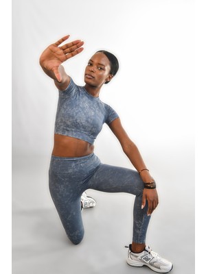 gymphoenix Tokyo Lacivert Asit Kısa Kol Tayt Takım