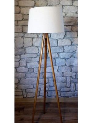 Normadia Şık Oval 3 Ayaklı Masif Lambader, Açık Ceviz Renk, Tripod Tasarım