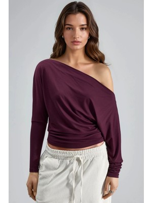 Hiccup Kadın Busem Kayık Yaka Dökümlü Bluz Leylak Moru