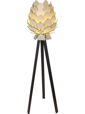 Normadia Dekoratif Ahşap Kozalak Lambader, Koyu Kahve Ayak, Şık ve Modern Tasarım