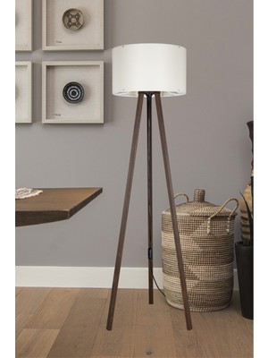 Normadia Şık Tripod Krem Başlık ve Kahve Ayaklı Modern Lambader