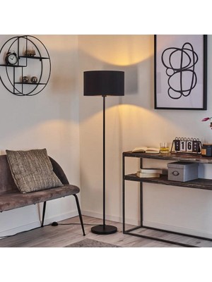 Normadia Vintage Tarzda Siyah Metal ve Kumaş Köşe Lambası, E27 Başlık, Şık Tasarım