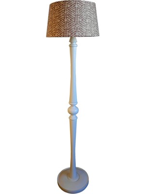 Normadia El Yapımı Masif Lambader, Üçgen Desenli Bej-Beyaz, Ayaklı Tasarım