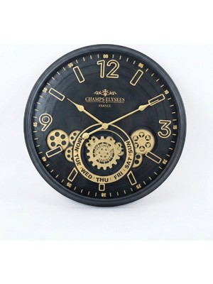 Eco Lounge Çarklı Duvar Saati Altın Rengi Detaylı 59 cm