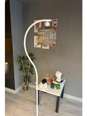 Normadia Modern Metal Zemin Lambası, Cam Beyaz Gövde, Şık Dekoratif Tasarım