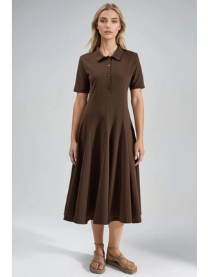 Hiccup Kadın Busem Gömlek Yaka A Kesim Midi Elbise Kahve Kahvesi