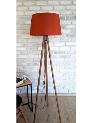 Normadia Turuncu ve Açık Ceviz Masif Ayaklı 3 Ayaklı Şık Lambader