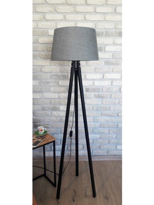 Normadia Şık 3 Ayaklı Lambader, Keten Serisi, Gri ve Siyah Ayak Seçenekleri