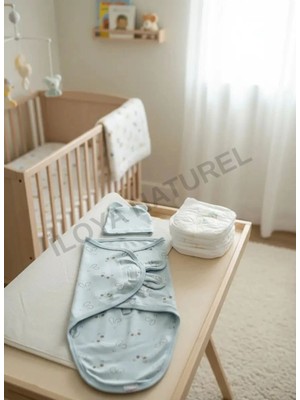 İloya Naturel Şapkalı Pamuk Bebek Uyku Kundağı | 0-3 Ay - %100 Pamuk