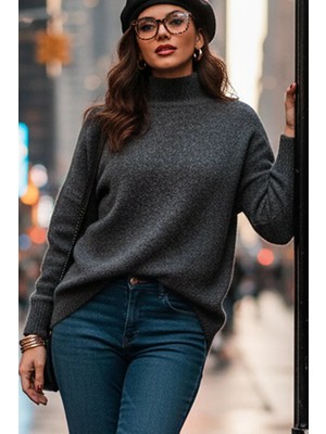 Fashion Cocktail Balıkçı Boğazlı Yaka Likralı Esnek Kombin Tiftik Tüylü Kışlık Sıcacık Kadın Kazak