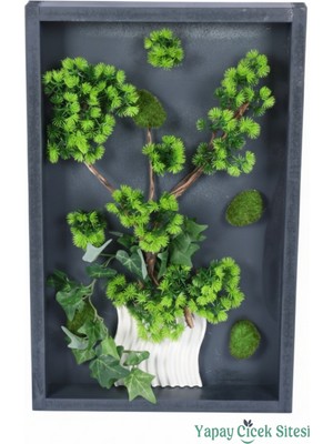 Yapay Çiçek Sitesi Premium Bonsai Ağacı Temalı 3 Boyutlu Duvar Tablosu El Yapımı 35X55 cm