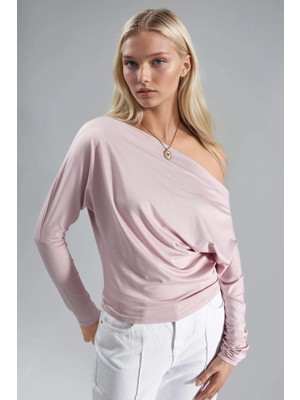Hiccup Kadın Busem Kayık Yaka Dökümlü Bluz Allık Pembe