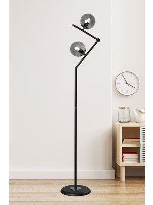 Normadia Modern Siyah-Krom Metal ve Füme Cam Lüx Yerden Aydınlatma Lambader