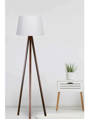 Normadia Modern 3 Ayaklı Ahşap Abajur, Konik Kumaş Tasarım, Şık ve Şık Aydınlatma