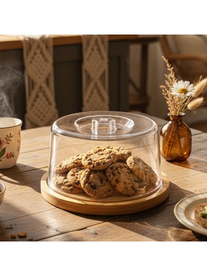 Snippy Lumy - Bambu Mini Boy Kek Fanusu Mika Kapaklı 18 cm Kek Pasta Saklama Kabı Sunumluk