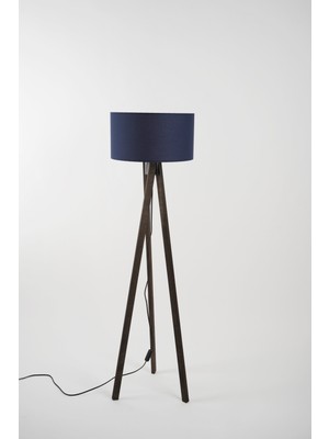 Normadia Şık Kahverengi Lambader, Huş Ağaç Ayaklar ve Mavi Kumaş Detaylı