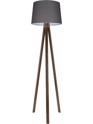 Normadia Şık Ahşap Tripod Lambader, Konik Başlık, Füme ve Kahverengi Tasarım