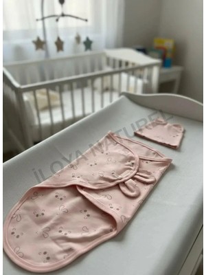İloya Naturel Şapkalı Pamuk Bebek Uyku Kundağı | 0-3 Ay - %100 Pamuk