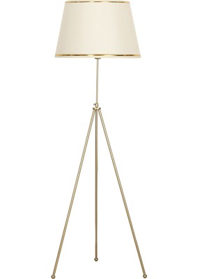 Normadia Tripod Metal Lambader, Ayarlanabilir Boy, Şeritli Gold Detay, Krem Renk