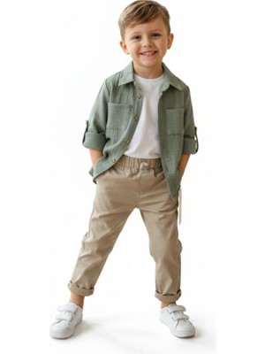 Butik Erkek Çocuk 3'lü Gömlekli Alt - Üst Takım Pamuklu